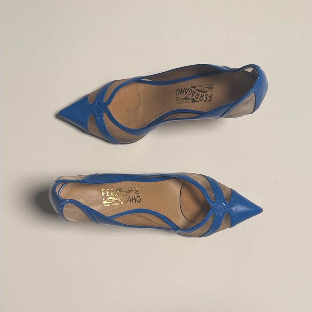 Salvatore Ferragamo Blue kitten Heels - Picture 1 of 6